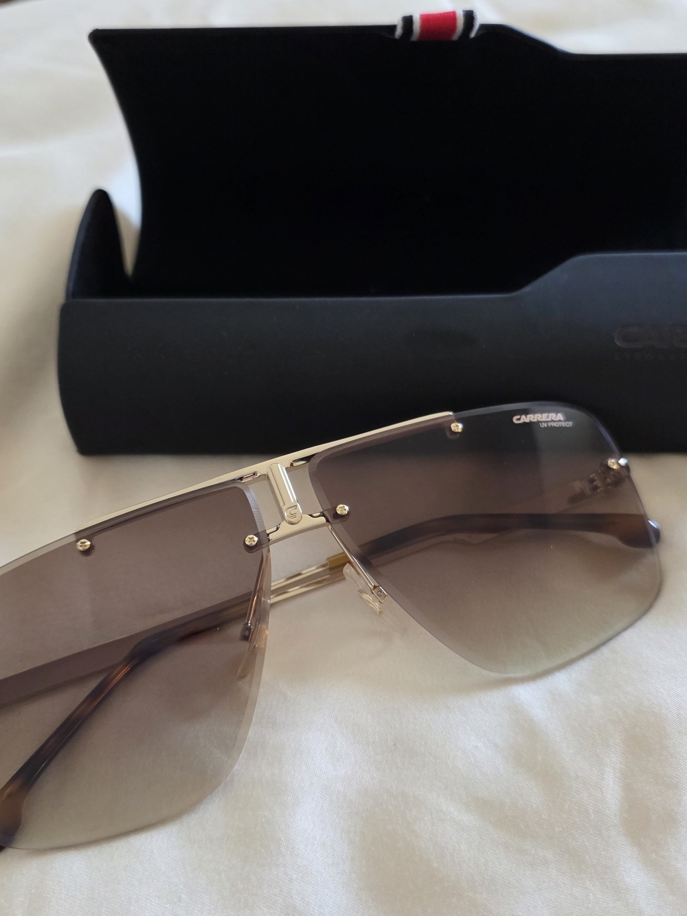 Carrera Men’s Brown Gradient Rimless Sunglasses with Gold Accents